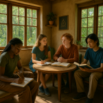 Teens studying