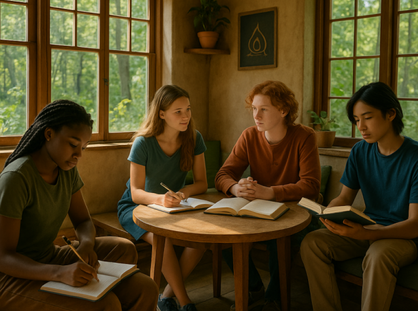 Teens studying